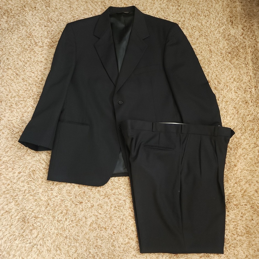 Botany Five Hundred 500 Couture 44R 40x27 Pants 2 Piece Suit‎ Black Pinstripe
